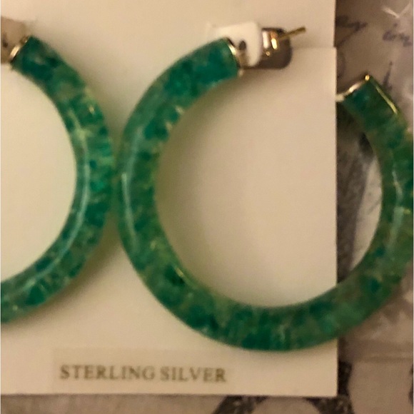 Kendra Scott Sonnie Sterling Silver & Green Onyx Resin Hoop Earrings NWT - Picture 4 of 11